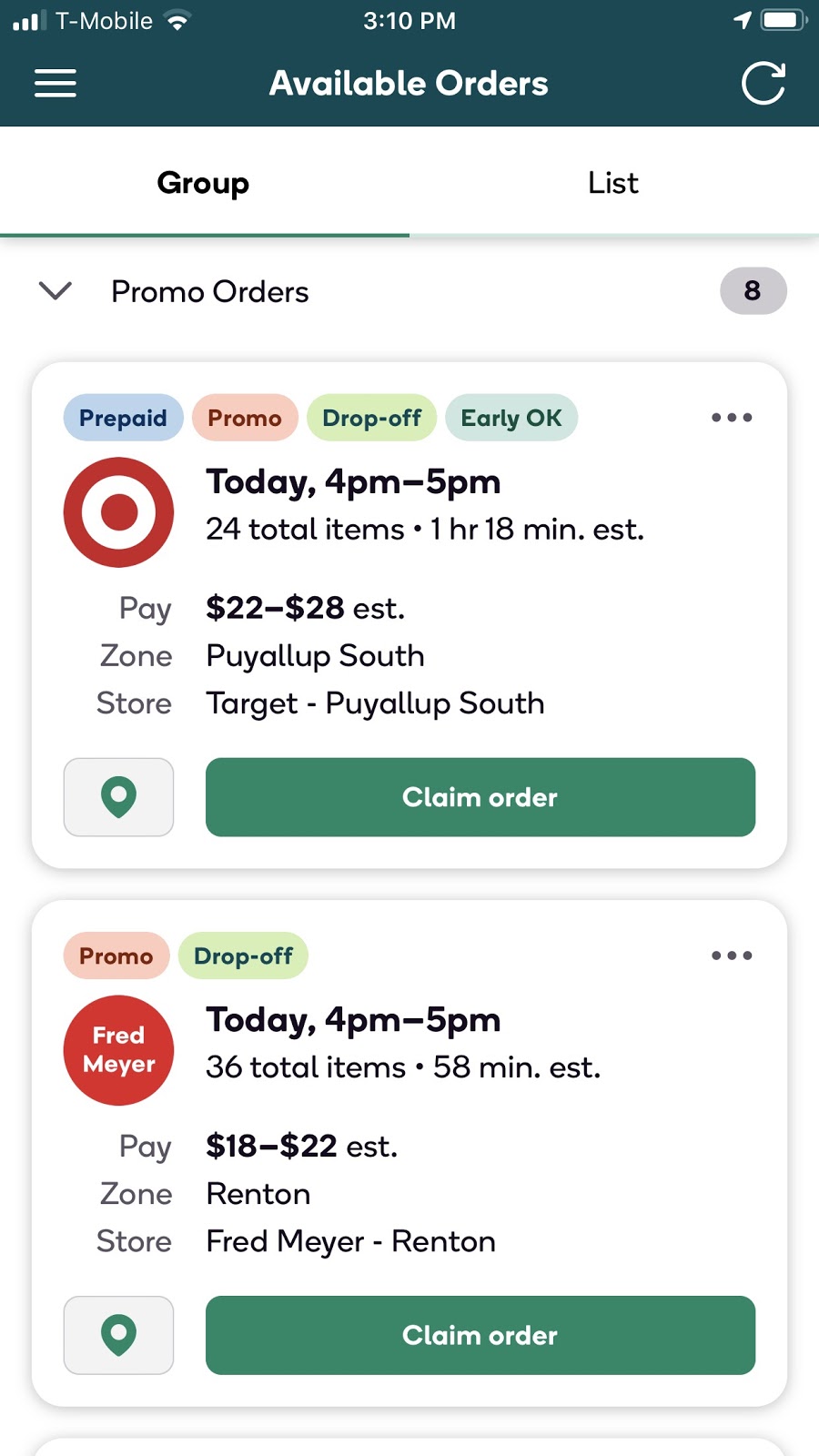 screenshot of Shipt order 