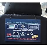 LOTUS-A Rating Tips Accessories Rideshare Driver Signs - Large 9x6 Inch Premium Thick Laminate 20 Mil Durable Backseat Headrest Display Card (Pack of 2) - All You Need for Your Business