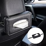 Mr.Ho Luxury Black Leather Car Back Seat Headrest Hanging Tissue Holder Case Mount, Multi-use Car Tissue Paper Holder with One Tissue Refill for Car & Truck Decoration