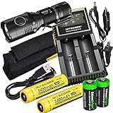 EdisonBright Nitecore MH20 CREE LED 1000 Lumen USB Rechargeable Flashlight, 2 X Nitecore NL189 18650 3400mAh rechargeable Li-ion batteries, Nitecore D2 digital charger and 2 X CR123 lithium Batteries