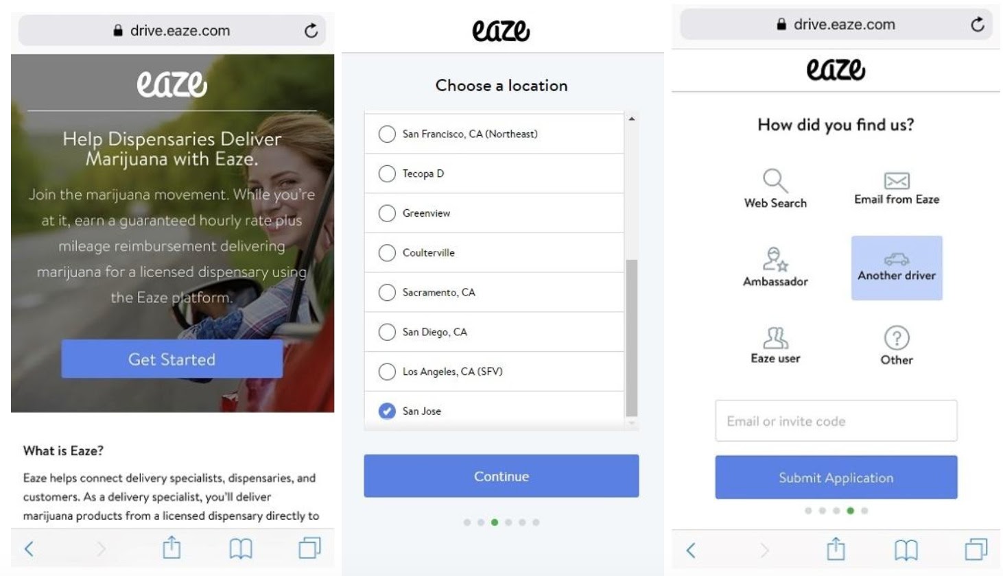 images of The eaze sign up process