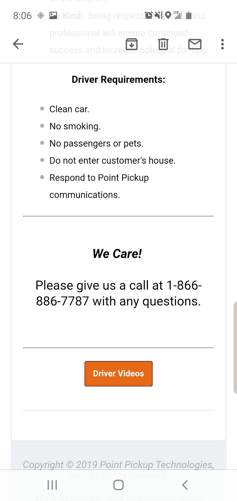 point pickup app driver requirements
