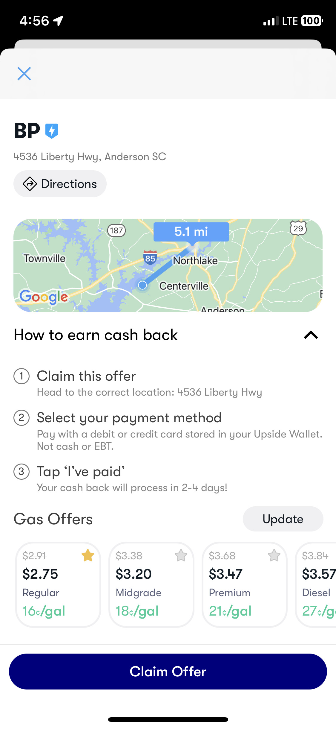 gas stations listed in upside app