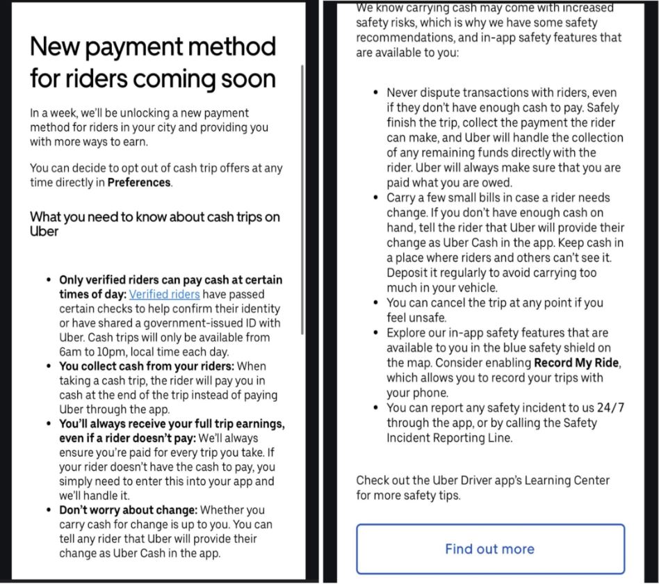 New Payment Method For Uber