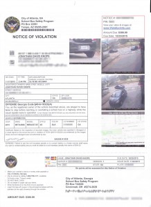Copy of my Civil Notice of Violation which I received for allegedly passing a stopped school bus