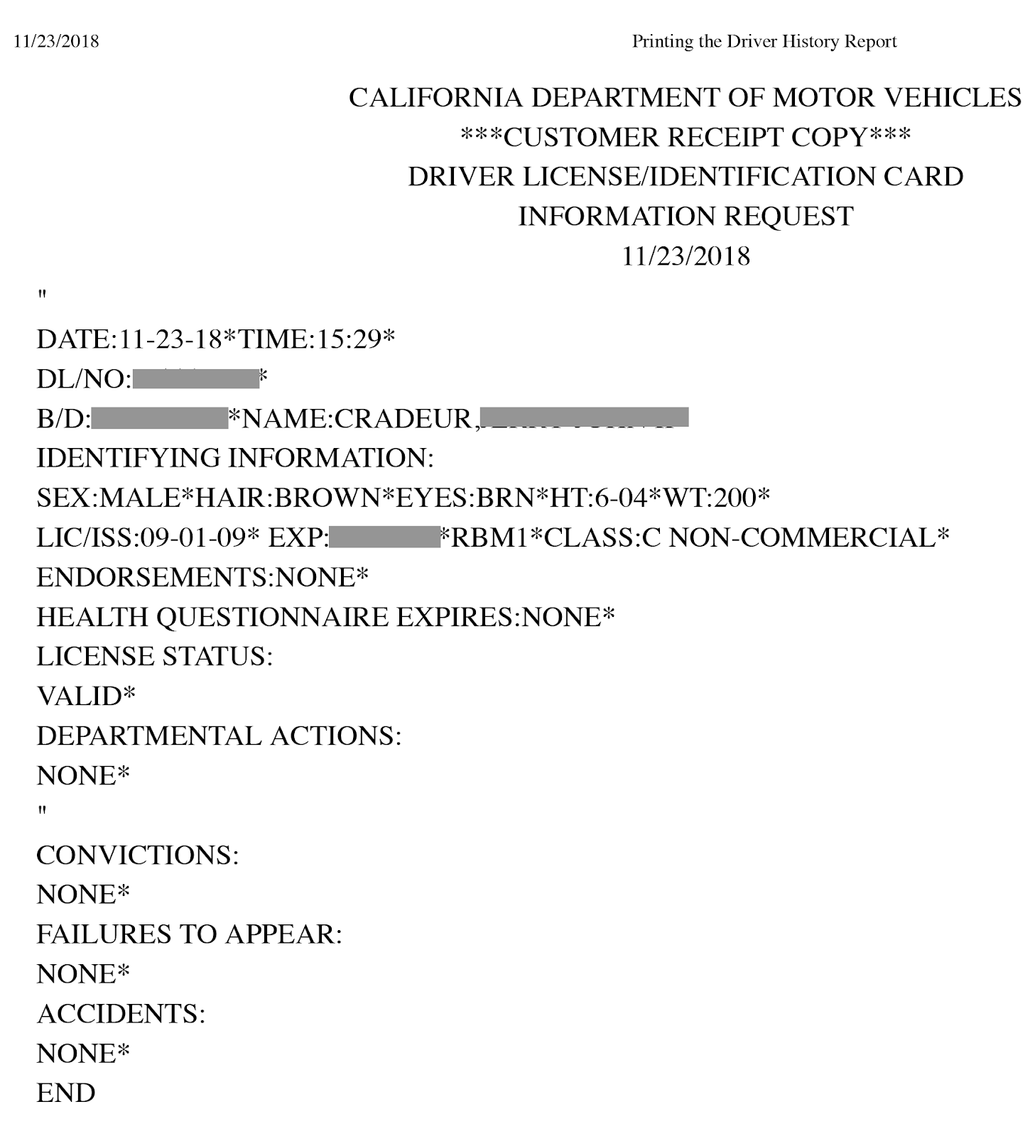 image of DMV record