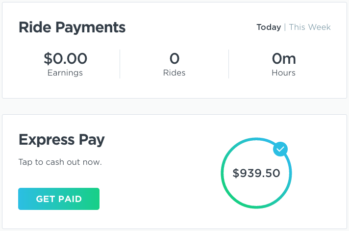 Lyft Dashboard - Express Pay