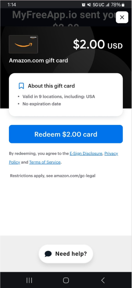 MyFreeApp Amazon Gift Card