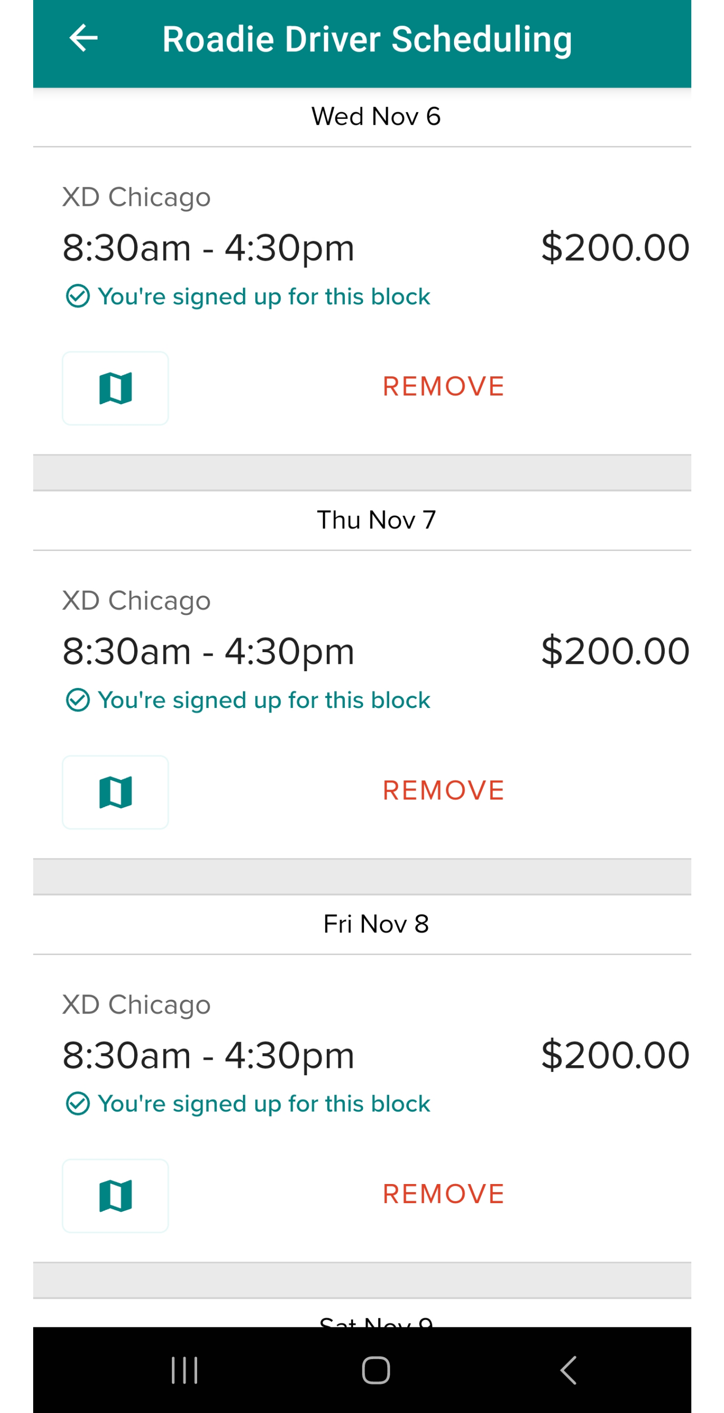 Roadie Driver Schedule